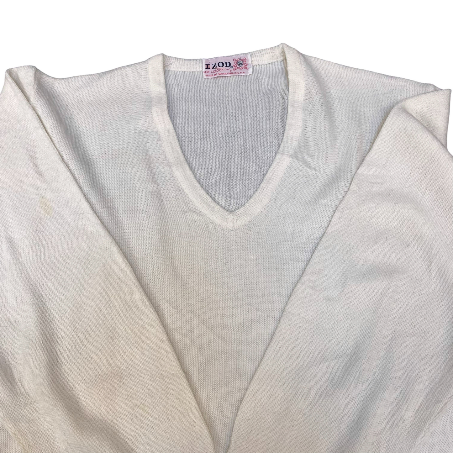 IZOD Jumper Womens Large White Knitted Long Sleeve V-Neck Outdoor Pullover