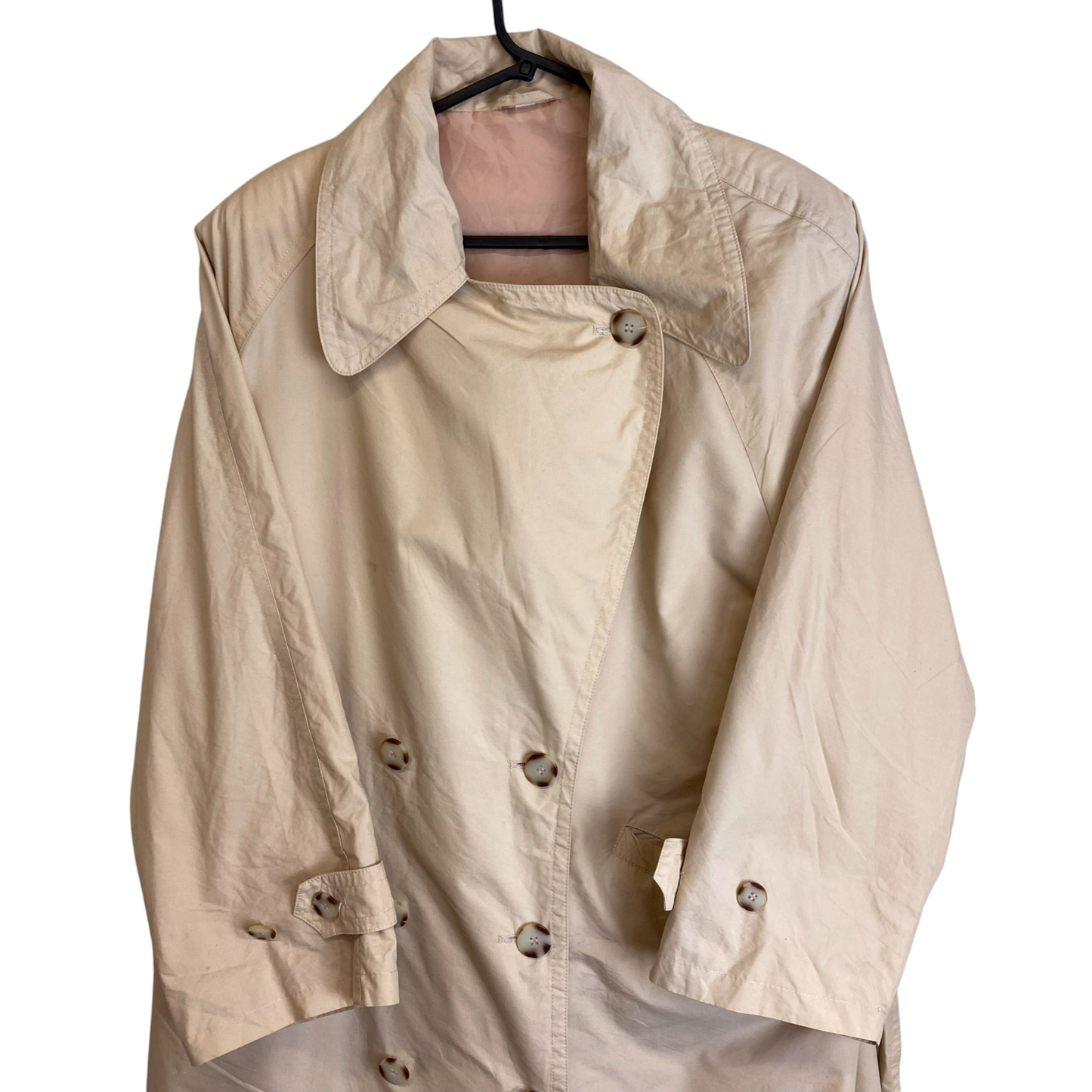 Trench Coat Womens XL Cream Long Sleeve Collared Button Front Casual Outdoor