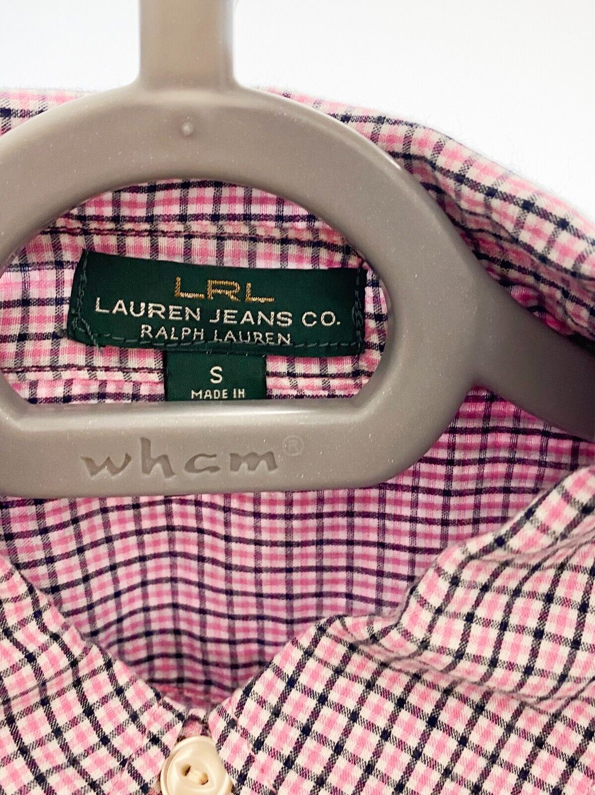 Ralph Lauren Shirt Mens Small Pink Checkered Long Sleeve Pockets Button Down