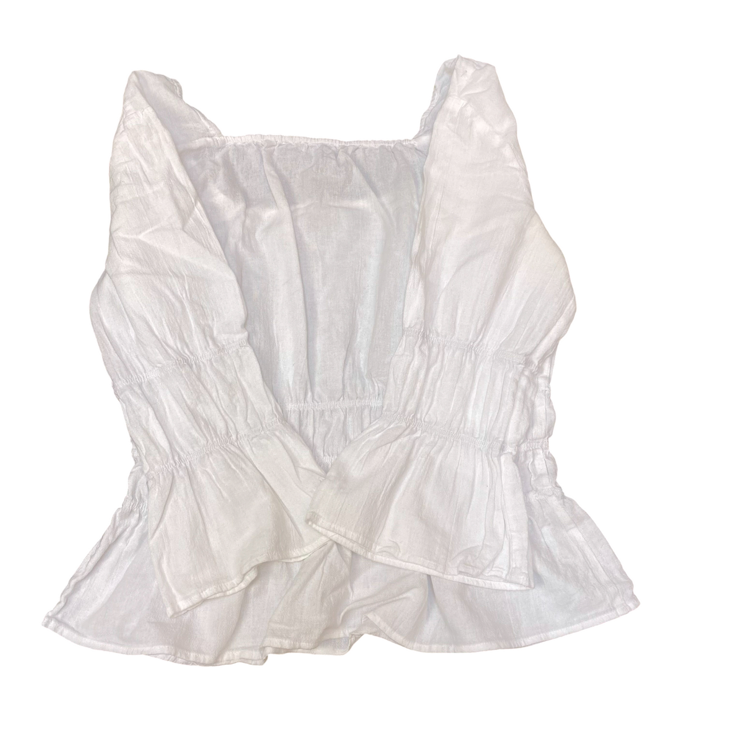Pieces Blouse Top Womens M White Long Flared Sleeve Square Neck Peplum Hem