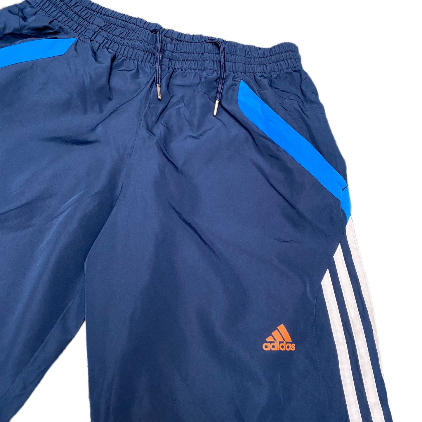 Adidas Climalite Soccer Shorts Boys XS 25" Waist Blue White 3-Stripes Drawstring