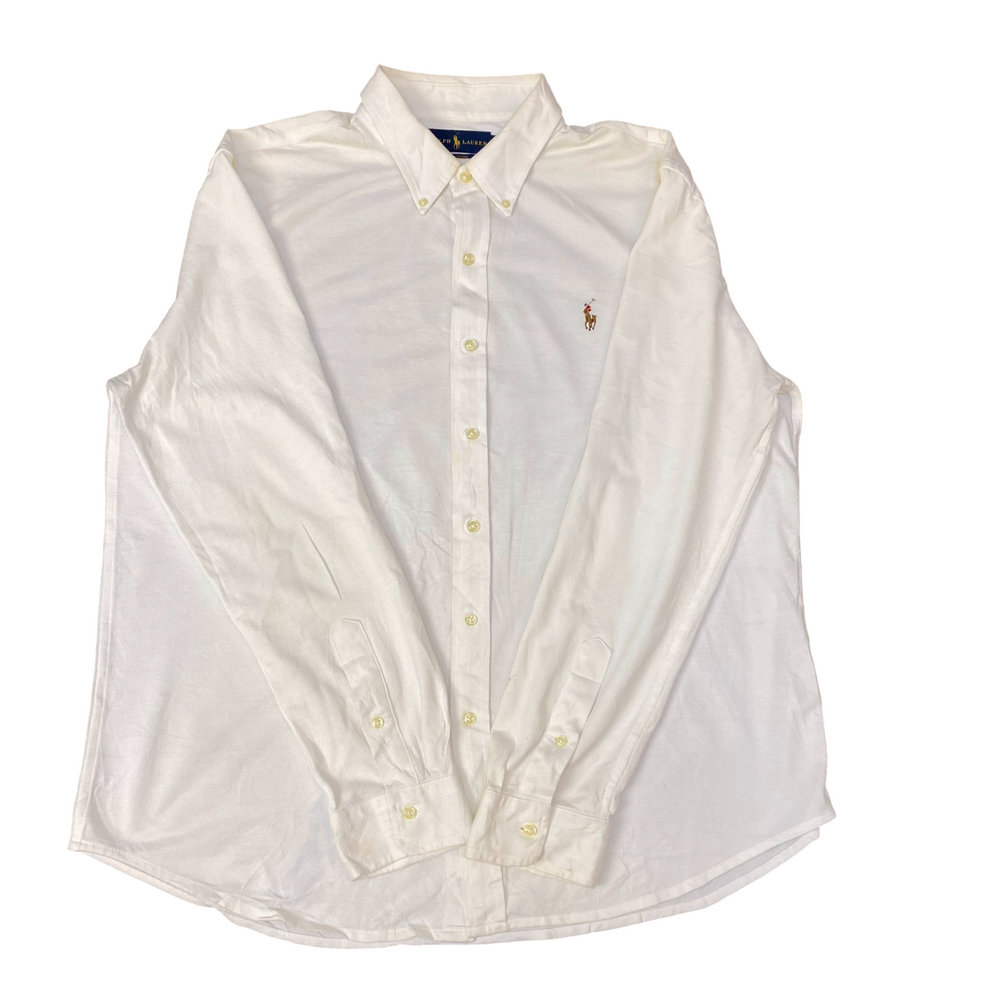 Ralph Lauren Shirt Mens XXL White Knit Oxford Long Sleeve Pony Logo Button Down