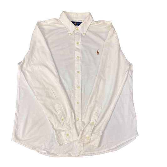 Ralph Lauren Shirt Mens XXL White Knit Oxford Long Sleeve Pony Logo Button Down