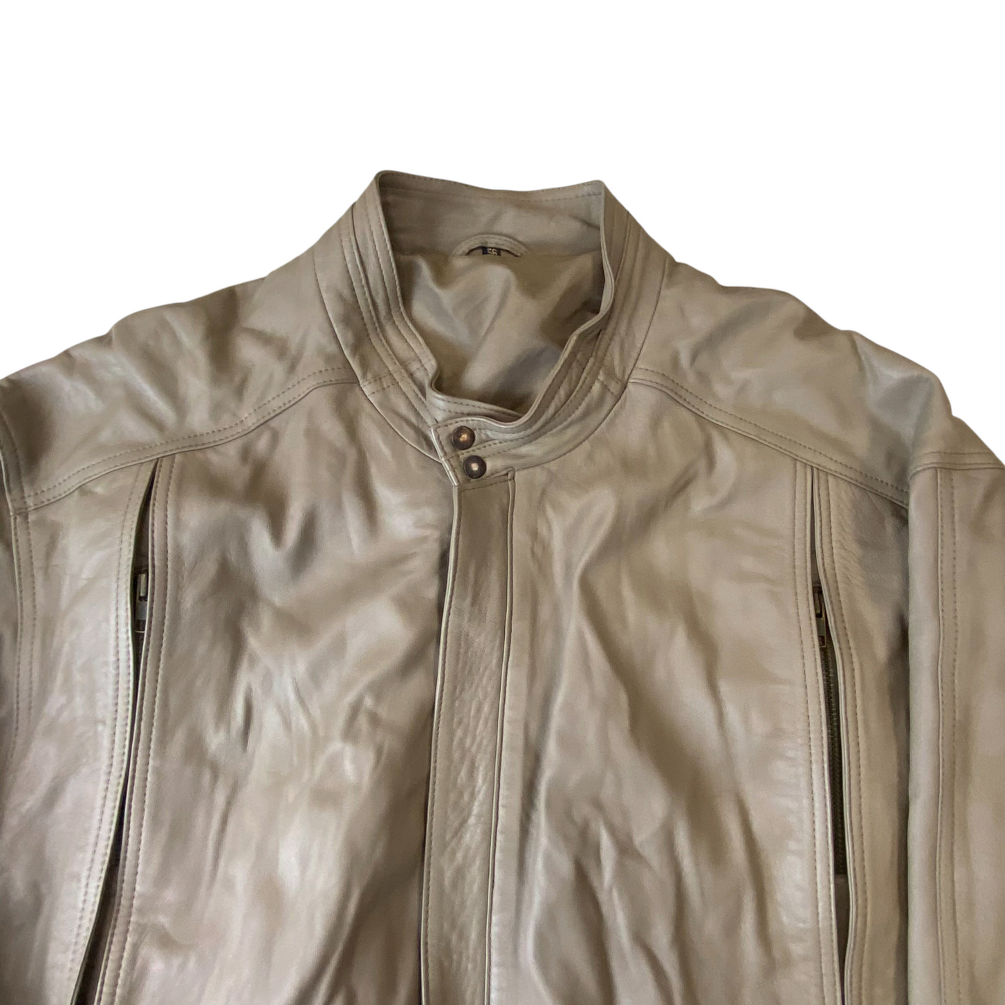 Mens Faux Leather Medium Beige Lined Long Sleeve Snap Button Elasticated Hem