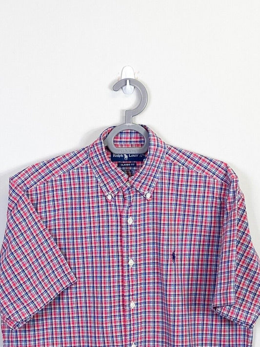 Ralph Lauren Shirt Mens Large Red Plaid Classic Fit Small Blue Polo Pony Logo