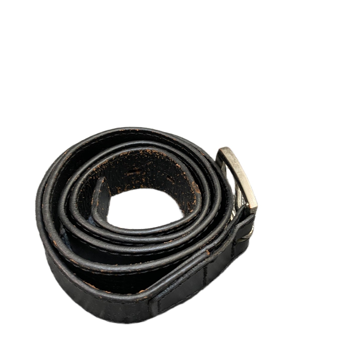 Waist Belt Mens Black Leather Adjustable Classic Silver Pin Buckle 42 Inches
