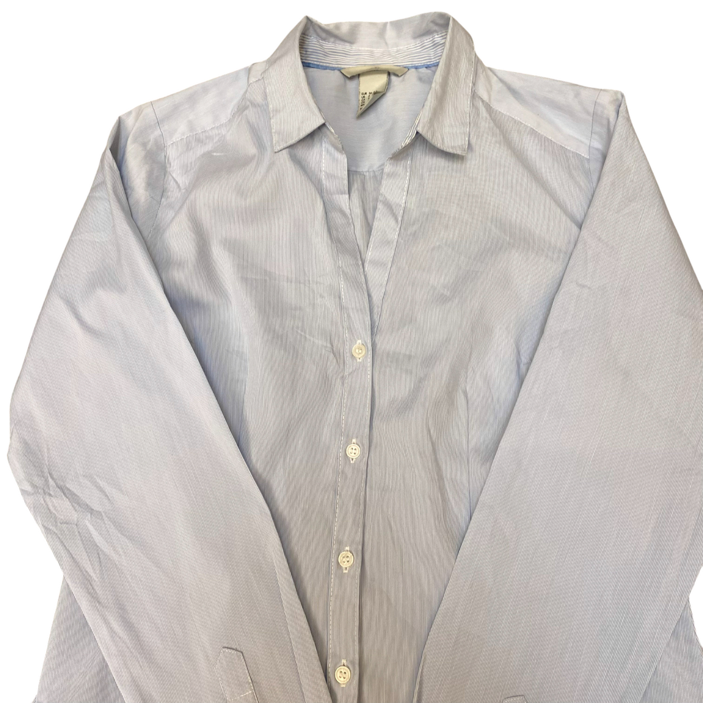 H&M Shirt Top Womens S Blue Pin Stripe Casual Long Sleeve Collared Button Front