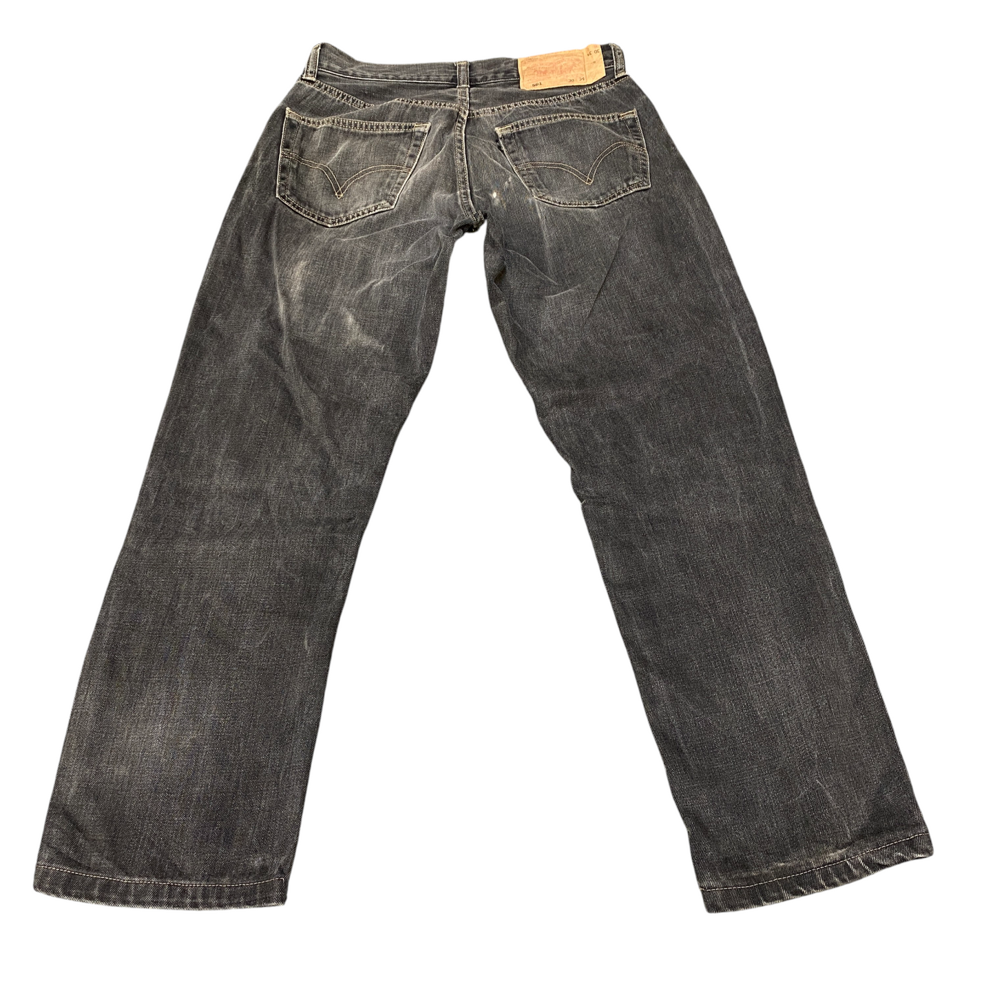 Levi's 501 Jeans Mens 27" Waist Black Faded Stretch High Waisted Straight Leg