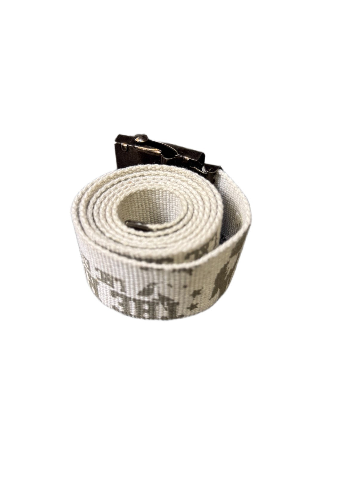 C&A Waist Belt Men White Canvas Adjustable Brass Pin Flip-Top Buckle 46.5 inches