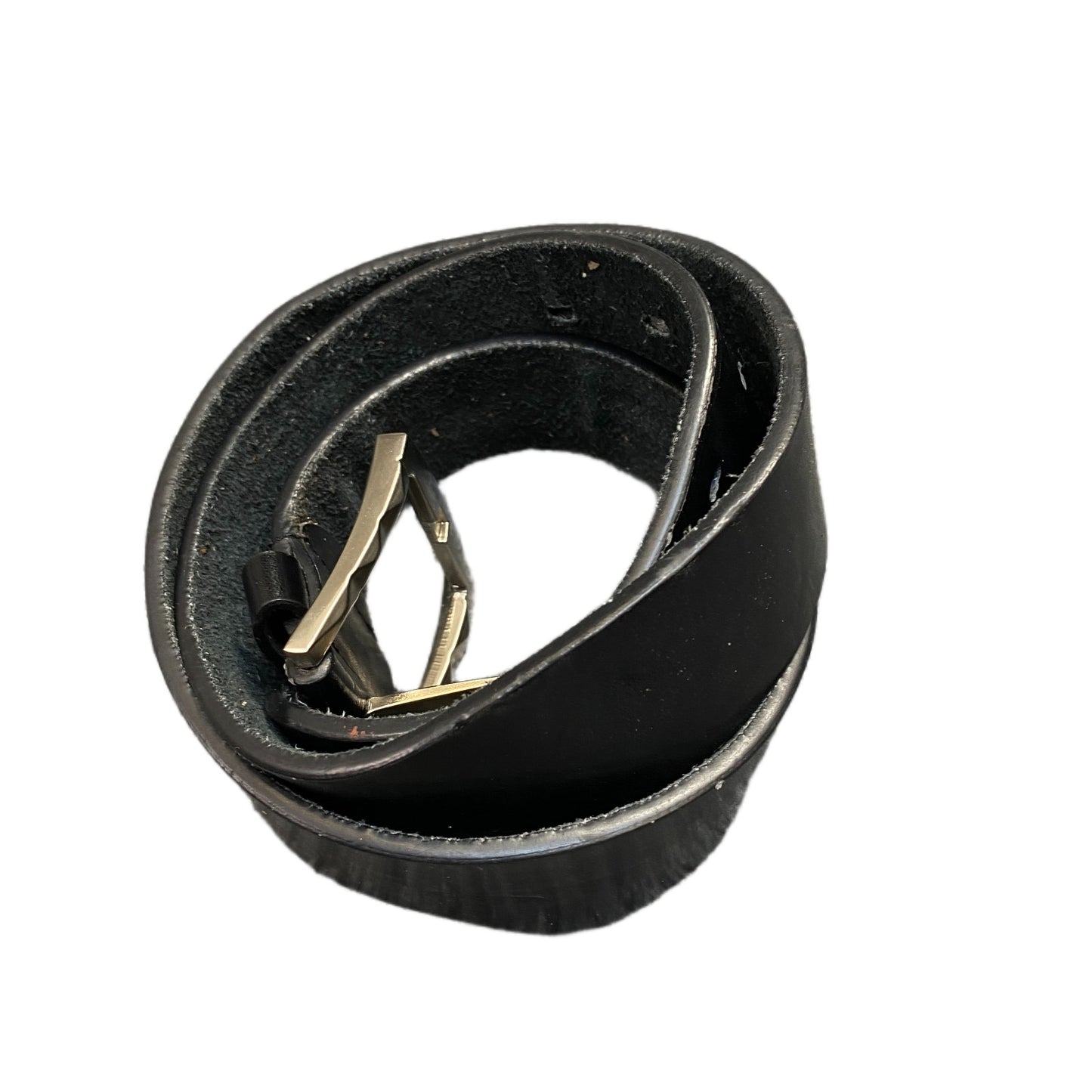 Waist Belt Men Medium Black Leather Adjustable Classic Silver Buckle 42 Inches