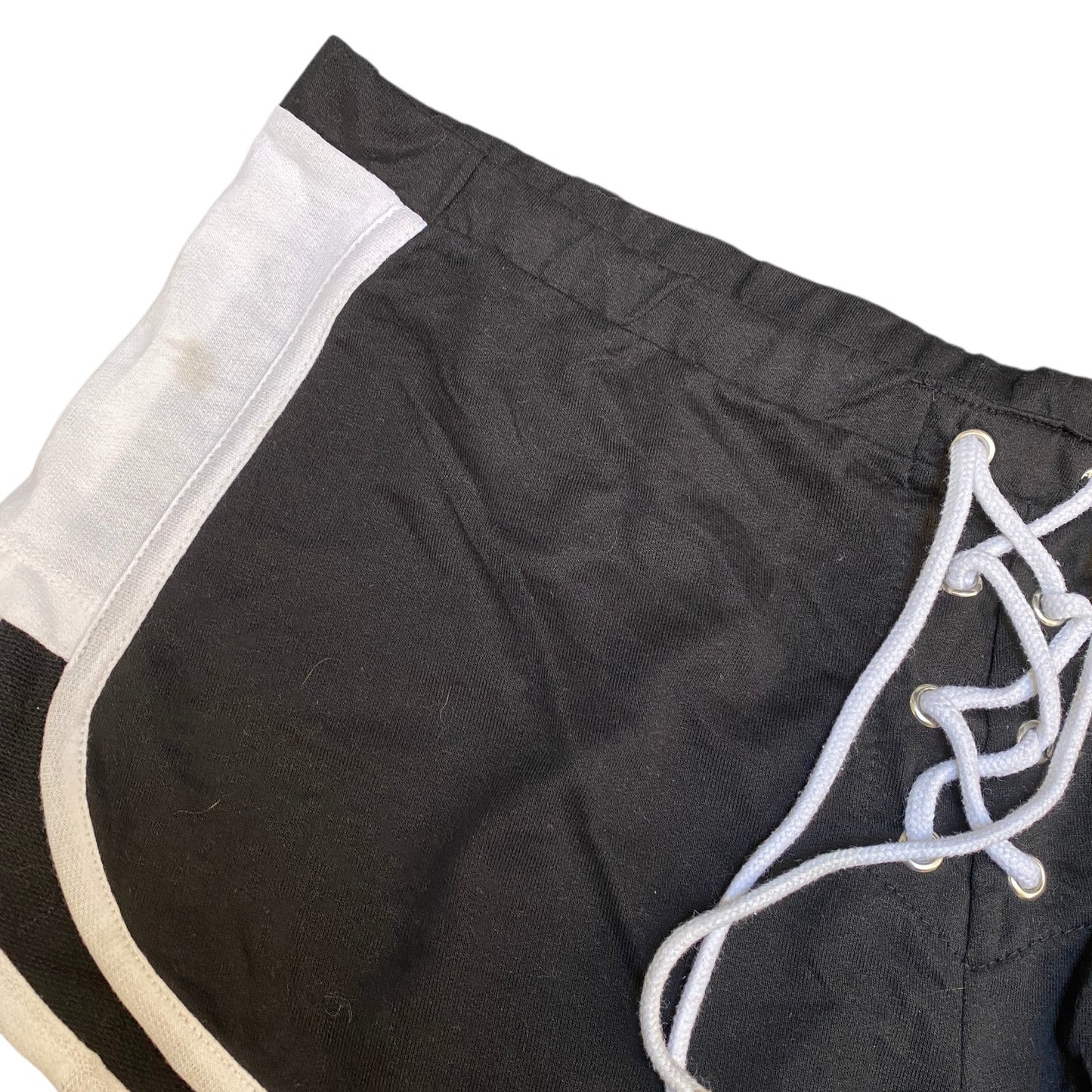 Running Sprinter Shorts Womens XL 34" Waist Black White Athletic Workout Lace Up