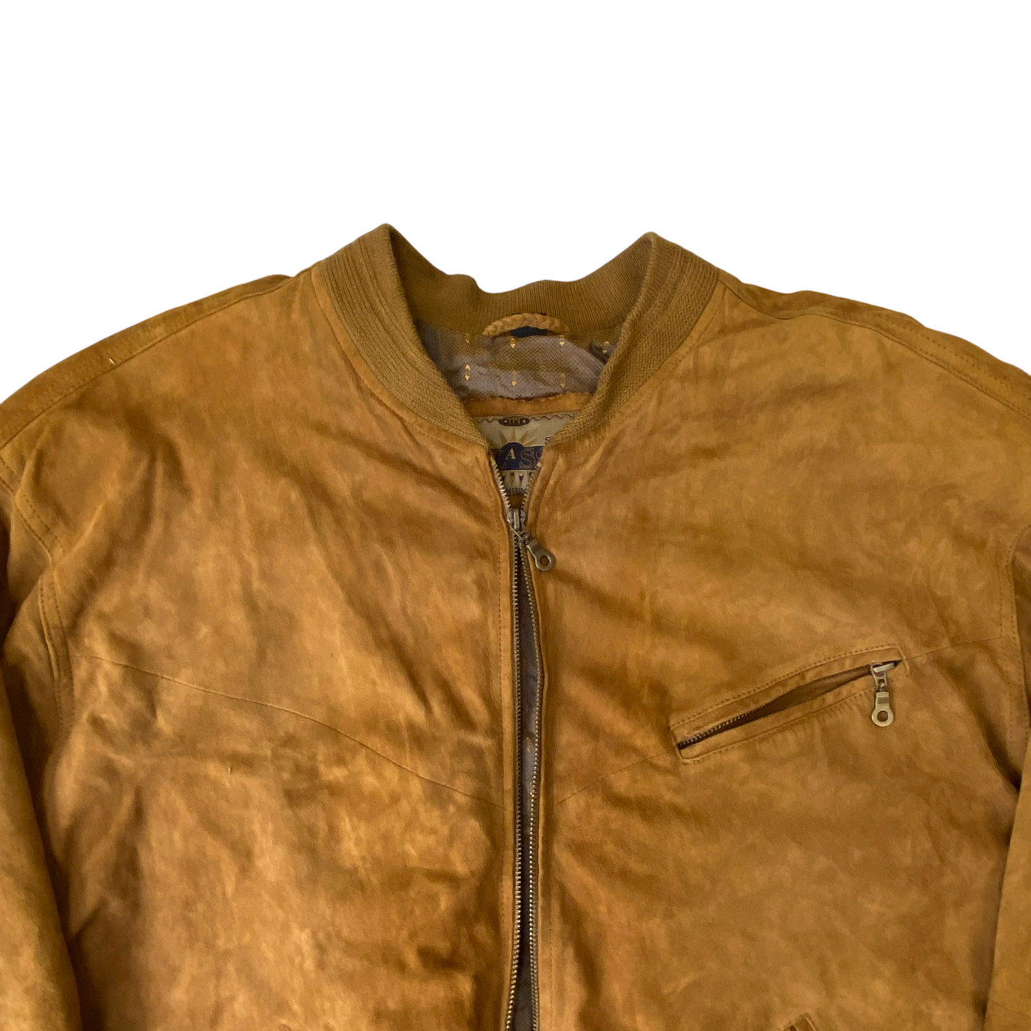 Classic Bomber Jacket Mens Large Brown Suede Leather Long Sleeve Full Zipper