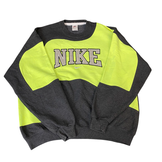 Nike Reworked Sweatshirt Mens XL Green Grey Embroidered Spellout Logo Vtg Y2K