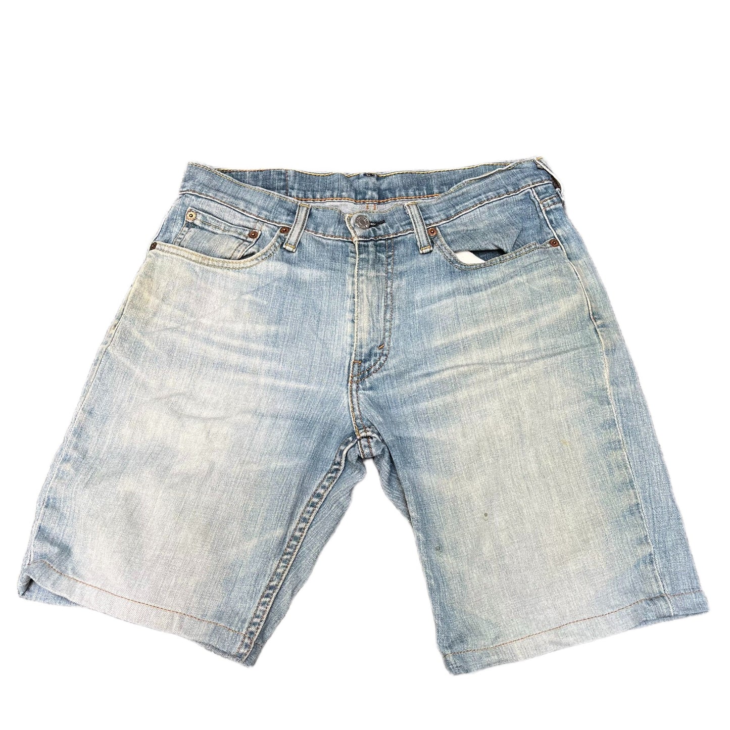 Levi's 514 Bermuda Shorts Fits as Mens Small 30" Waist Blue Denim Faded Red Tab