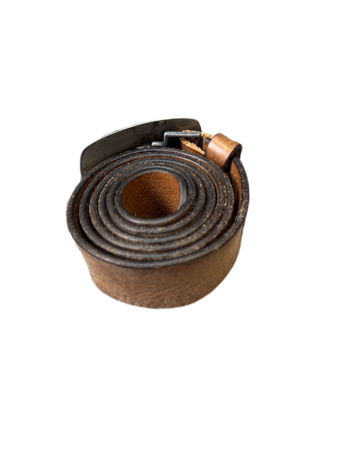 Black Dots Street Wear Waist Belt Mens Brown Leather Silver Buckle 44.5 inches
