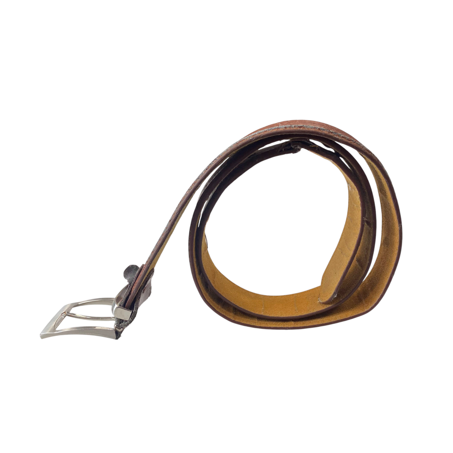 Mens Casual Waist Belt Brown Leather Adjustable Stainless Steel Pin Buckle 47 in