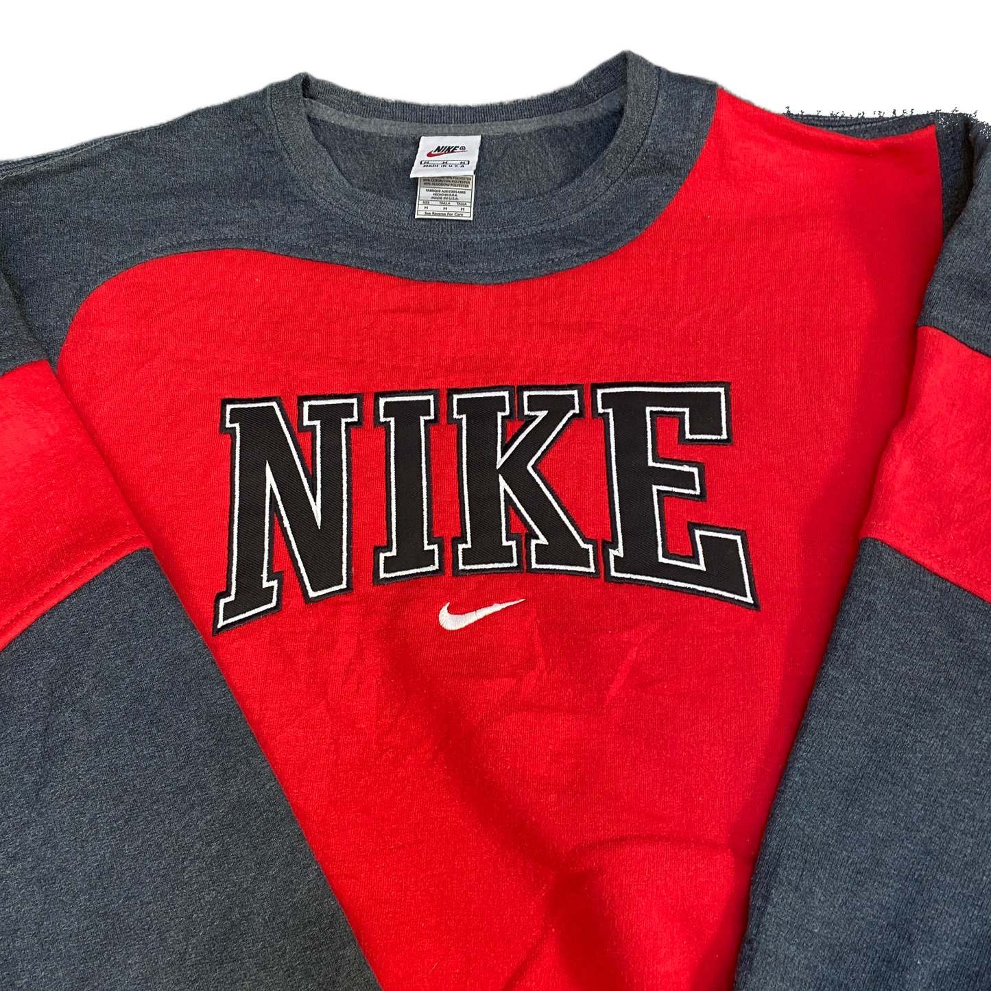 Nike Reworked Sweatshirt Mens M Red Grey Embroidered Spellout Logo Vintage Y2K