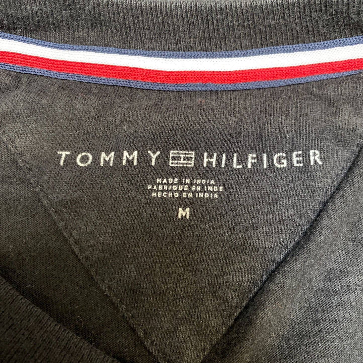 Tommy Hilfiger T-Shirt Men Medium Black Embroidered Logo Short Sleeve Summer Tee