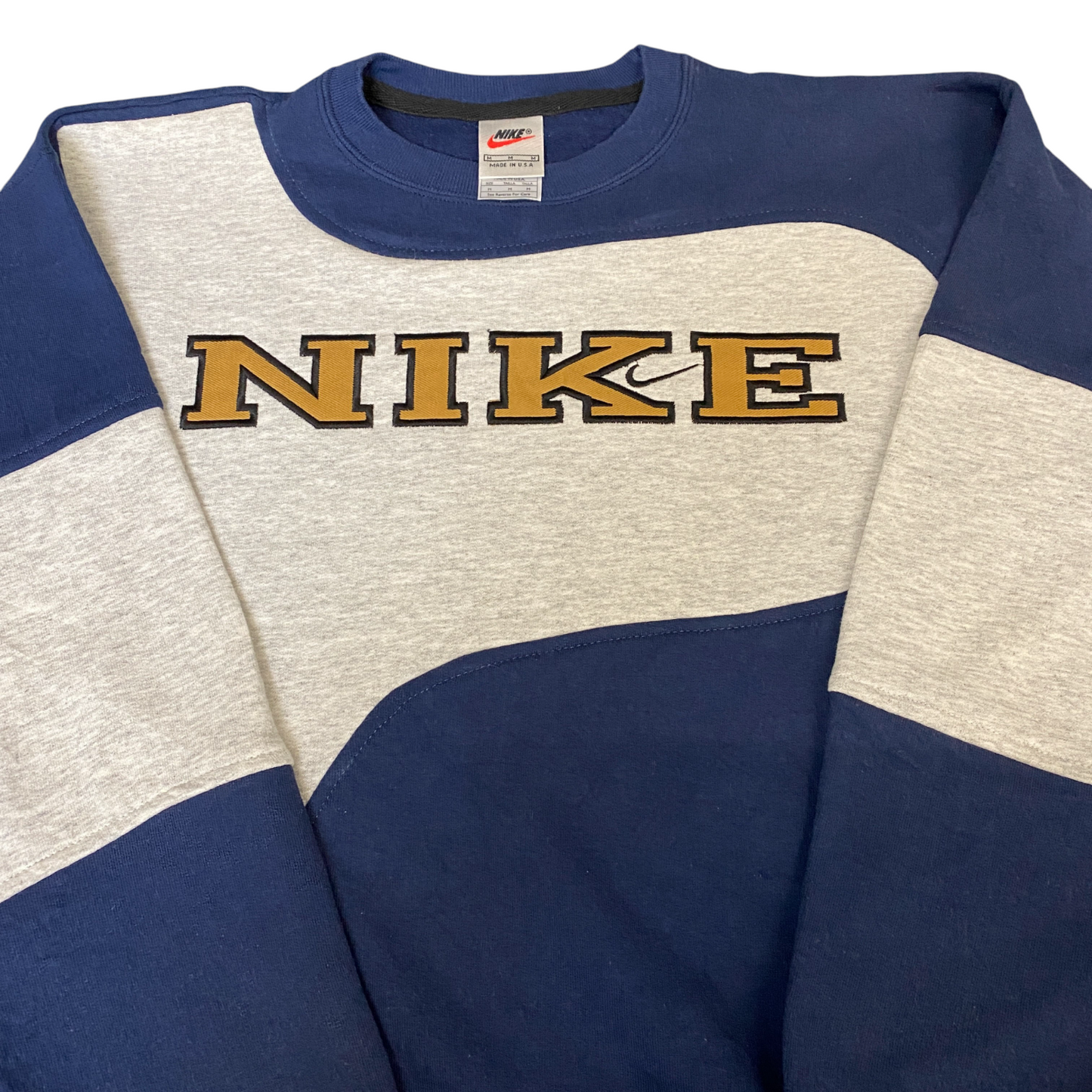 Nike Reworked Sweatshirt Mens M Grey Blue Embroidered Spellout Logo Vintage Y2K
