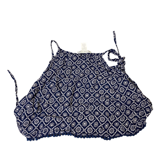 Charlotte Russe Top Womens S Blue White Floral Sleeveless Lace Hem Tie Back