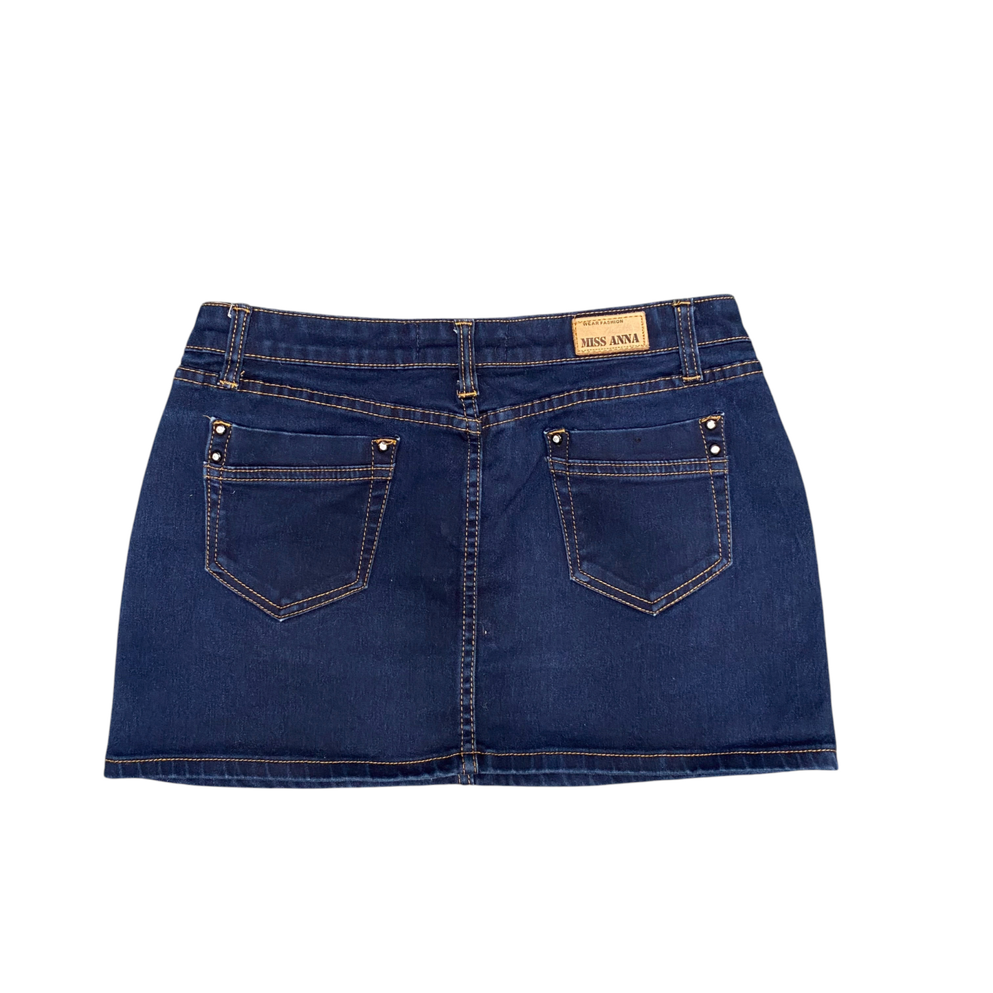 Miss Anna Jeans Skirt Womens L Blue Denim Casual 5 Pocket Design Crystal Button