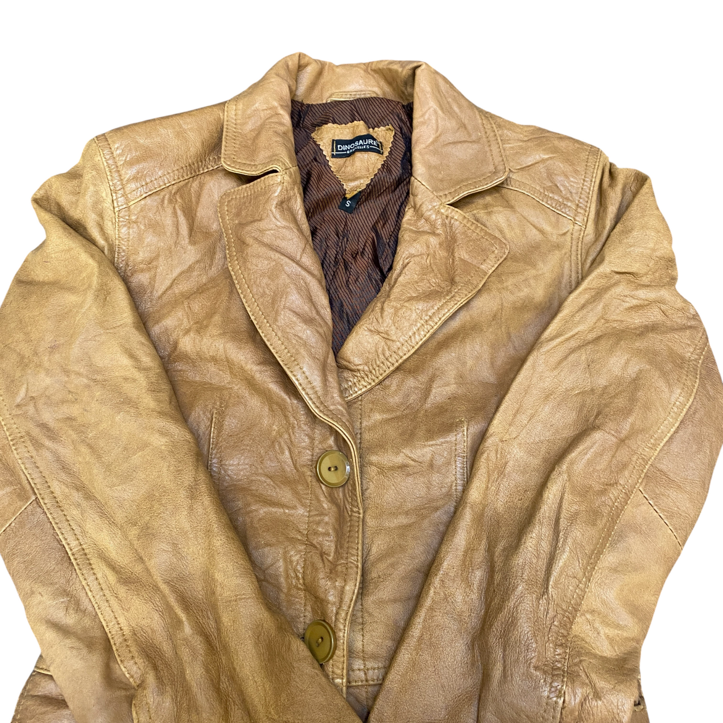 Dinosaures Bruxelles Genuine Leather Blazer Jacket Women Small Brown Notch Lapel