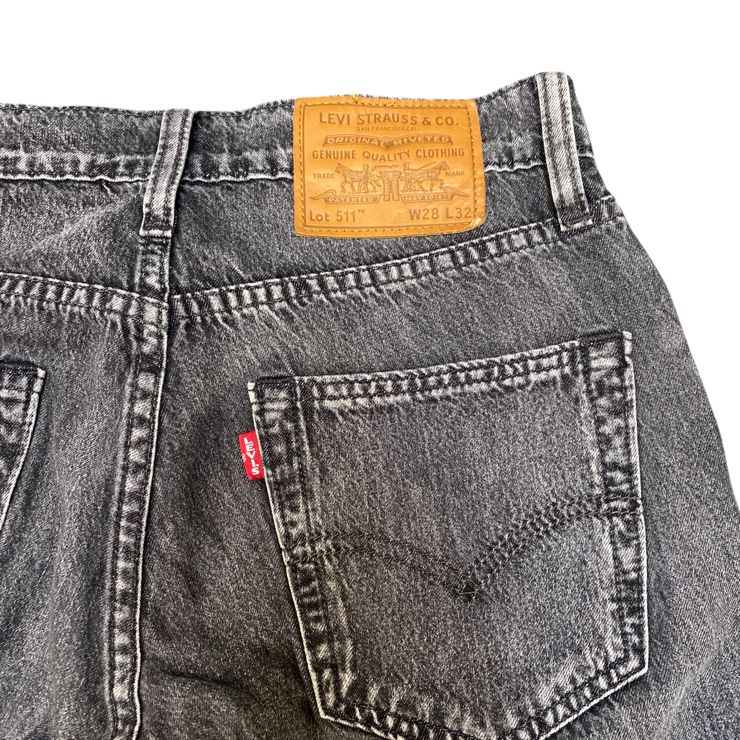 Levi's 511 Jeans Women 28" Waist Grey Premium Faded Red Tab Flat Straight Leg