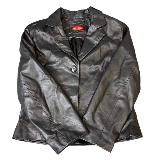 Tinate Leather Blazer Jacket Women Medium Black Notch Lapel Single Breasted