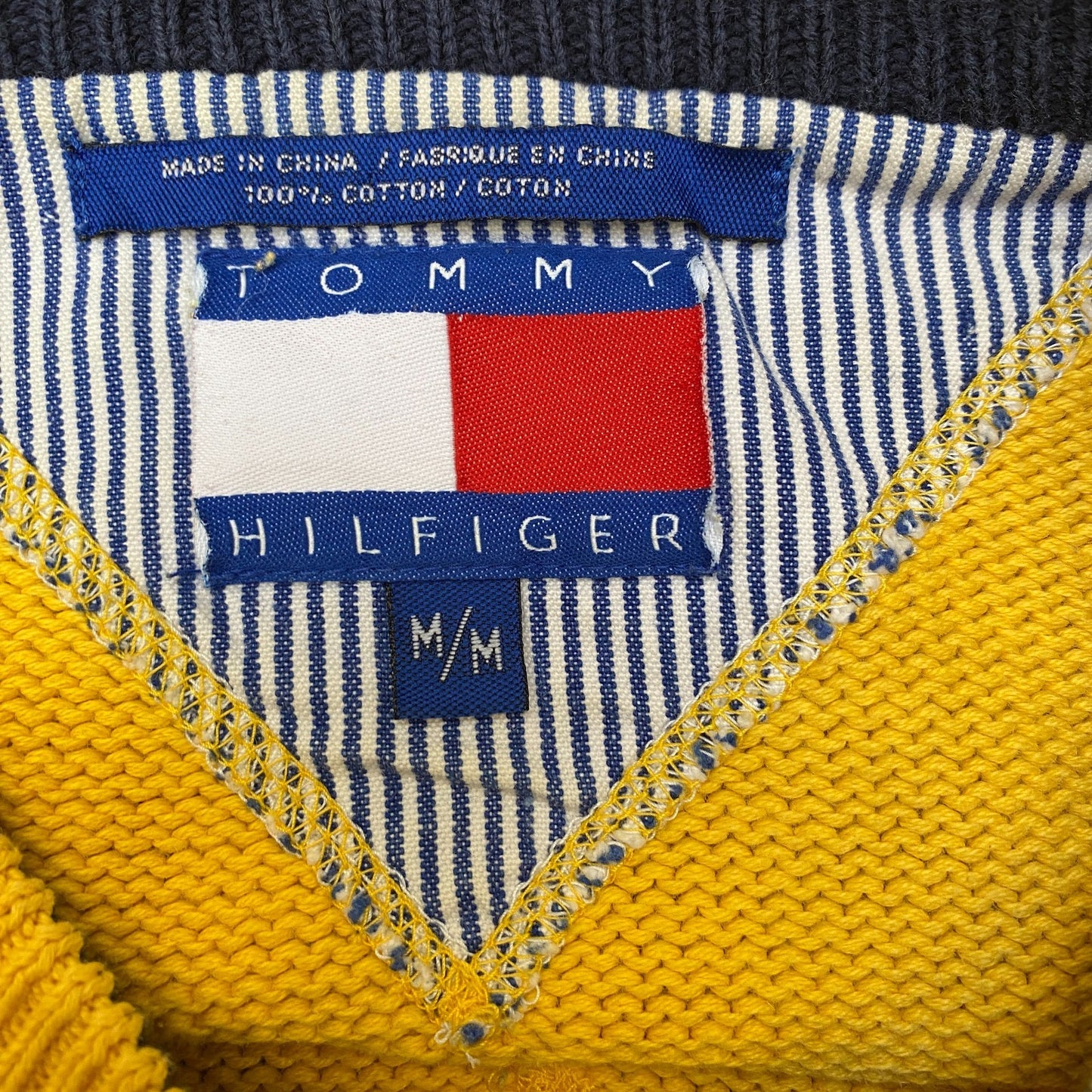 Tommy Hilfiger Sweater Mens Medium Yellow Embroidered Logo Crew Neck Pullover
