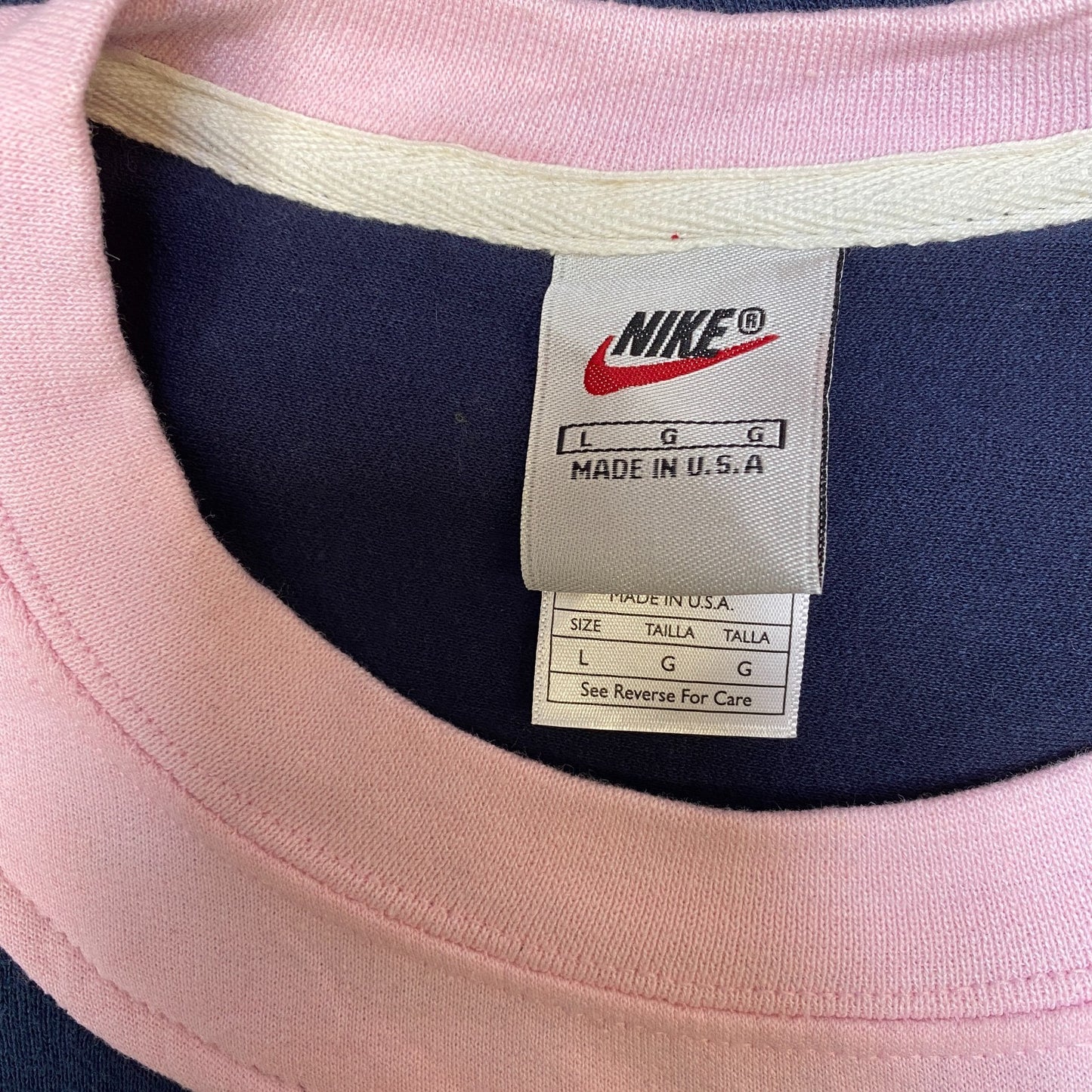 Nike Reworked Sweatshirt Mens L Navy Pink Embroidered Spellout Logo Vintage Y2K
