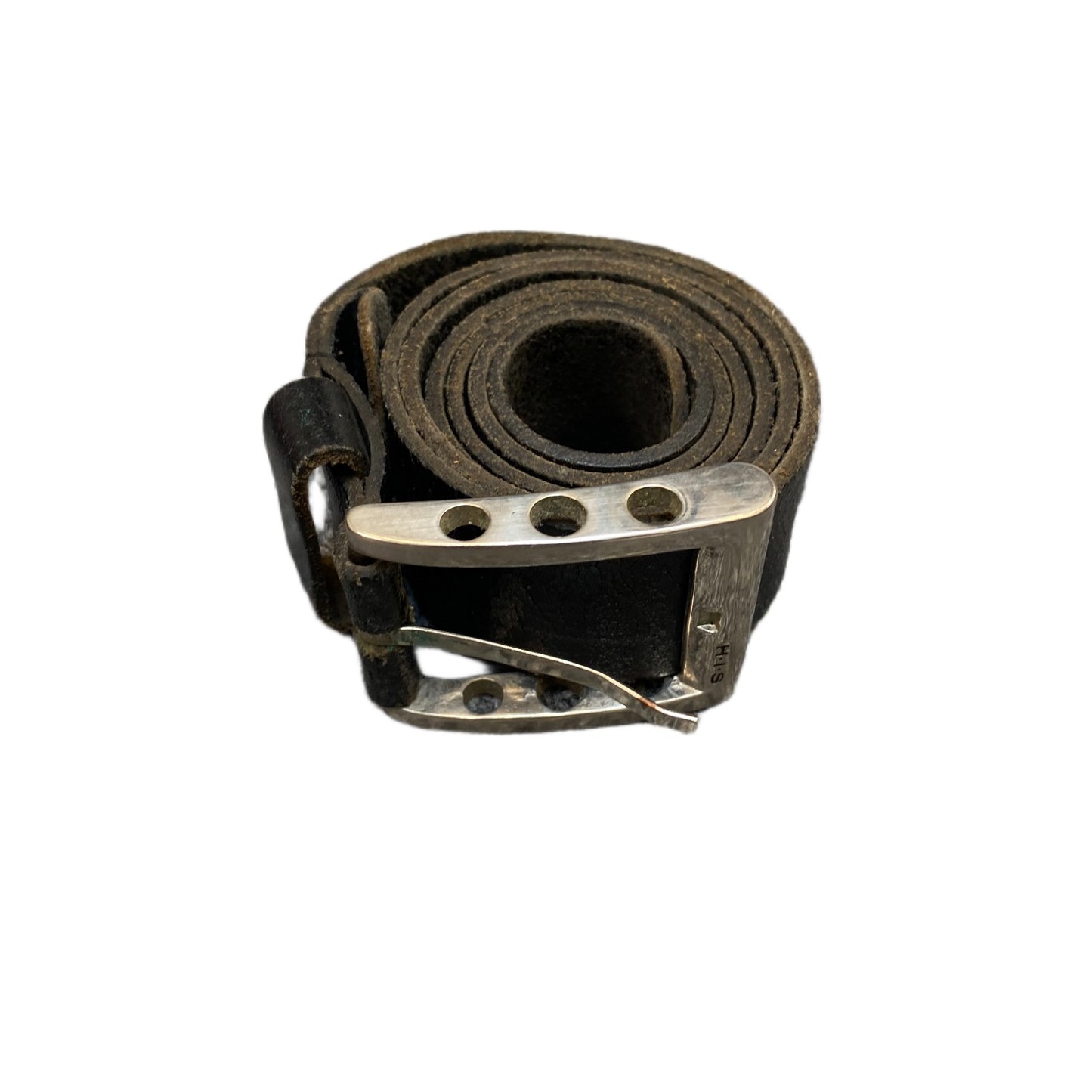 H.IS Waist Belt Mens Black Leather Adjustable Classic Silver Buckle 39.5 Inches