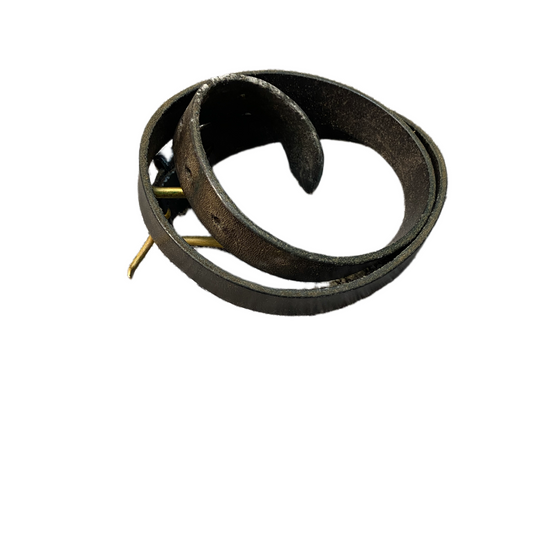 Vintage Waist Belt Mens Black Leather Adjustable Brass Pin Buckle 37.5 inches