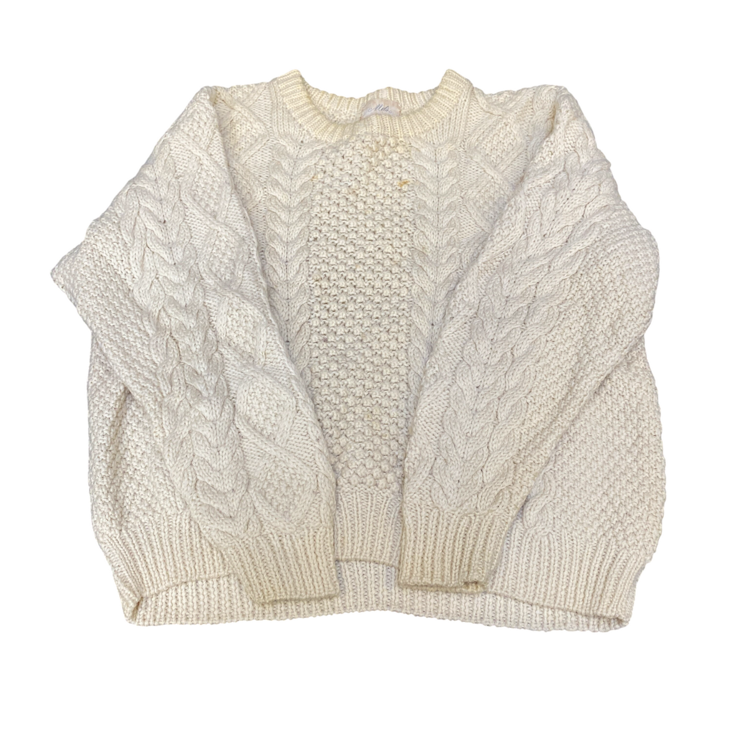 Mels Pullover Jumper Women Large Ivory Cable Knit Fisherman Long Sleeve Crewneck