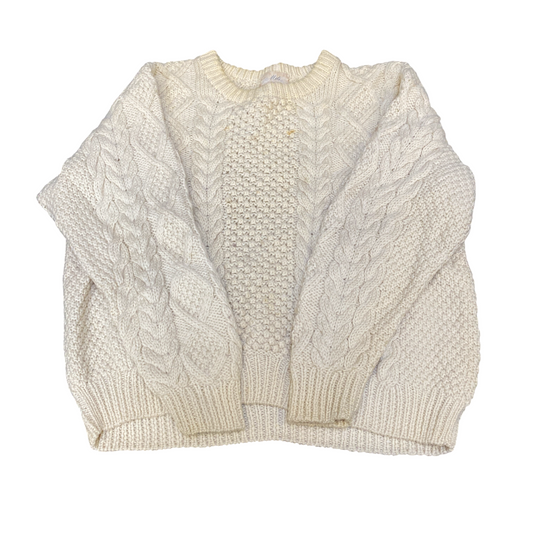 Mels Pullover Jumper Women Large Ivory Cable Knit Fisherman Long Sleeve Crewneck