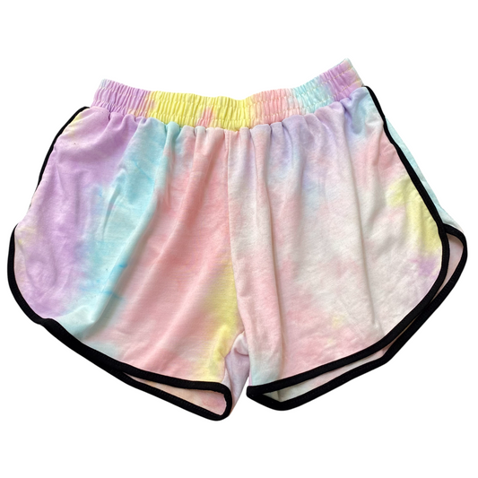 Womens Sprinter Running Shorts L White Pink Tie Dye Elastic Waist Dolphin Hem