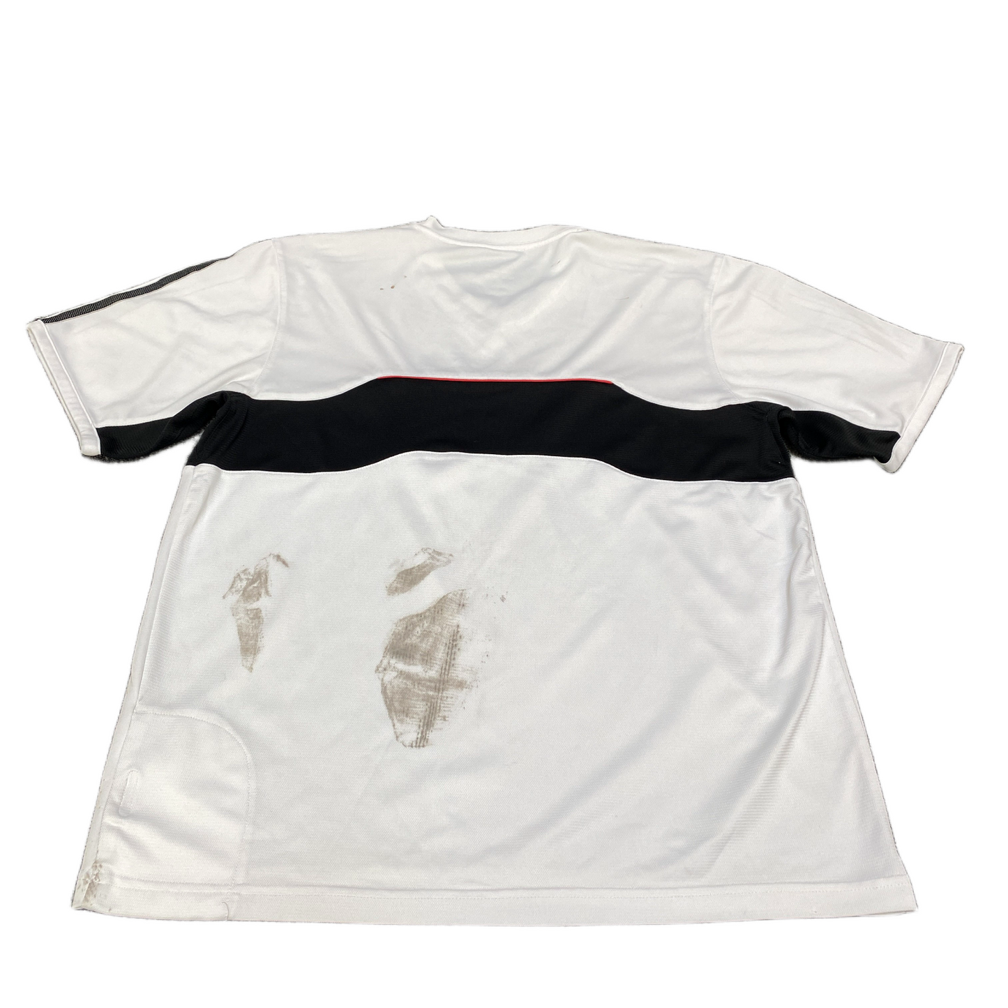 Vtg Adidas T-Shirt Womens L White Black Striped Stretch Short Sleeve V Neck Tee