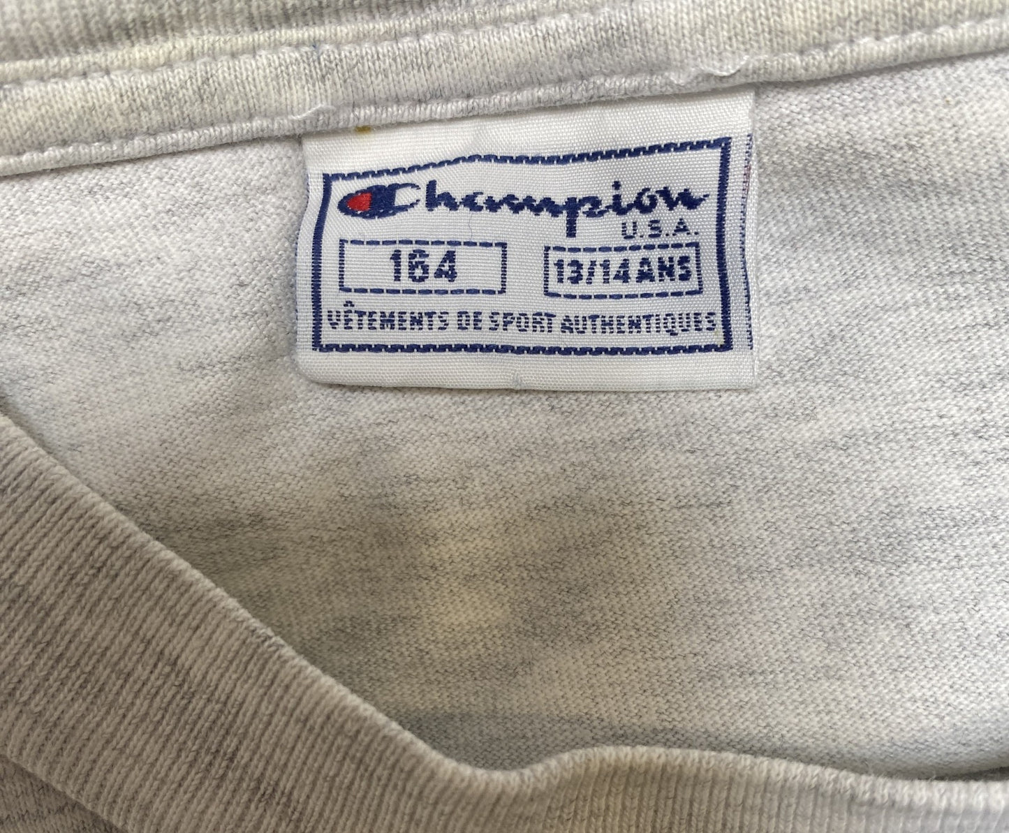 Champion T-Shirt Womens Medium Grey Heathered Script Logo Graphic Crew Neck Tee
