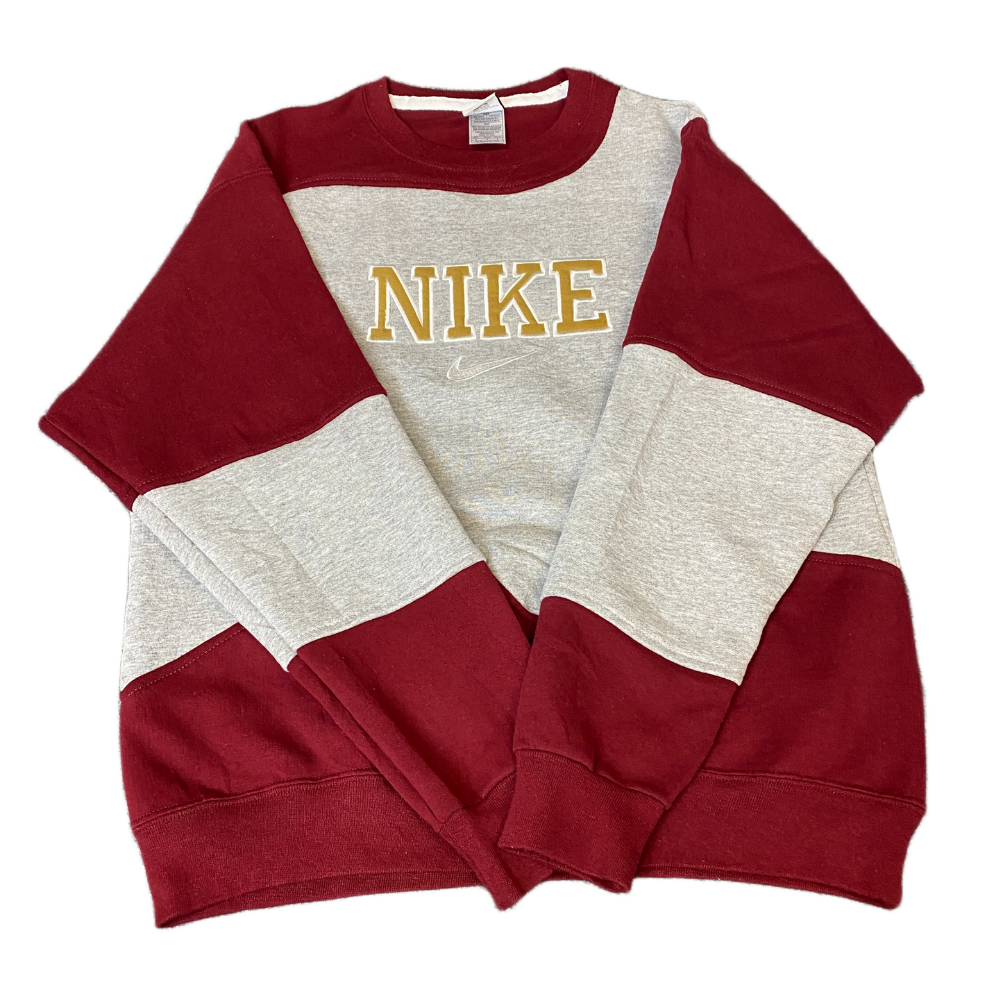 Nike Reworked Sweatshirt Men S Maroon Grey Embroidered Spellout Logo Vintage Y2K