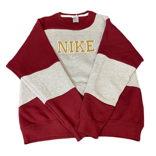 Nike Reworked Sweatshirt Men S Maroon Grey Embroidered Spellout Logo Vintage Y2K