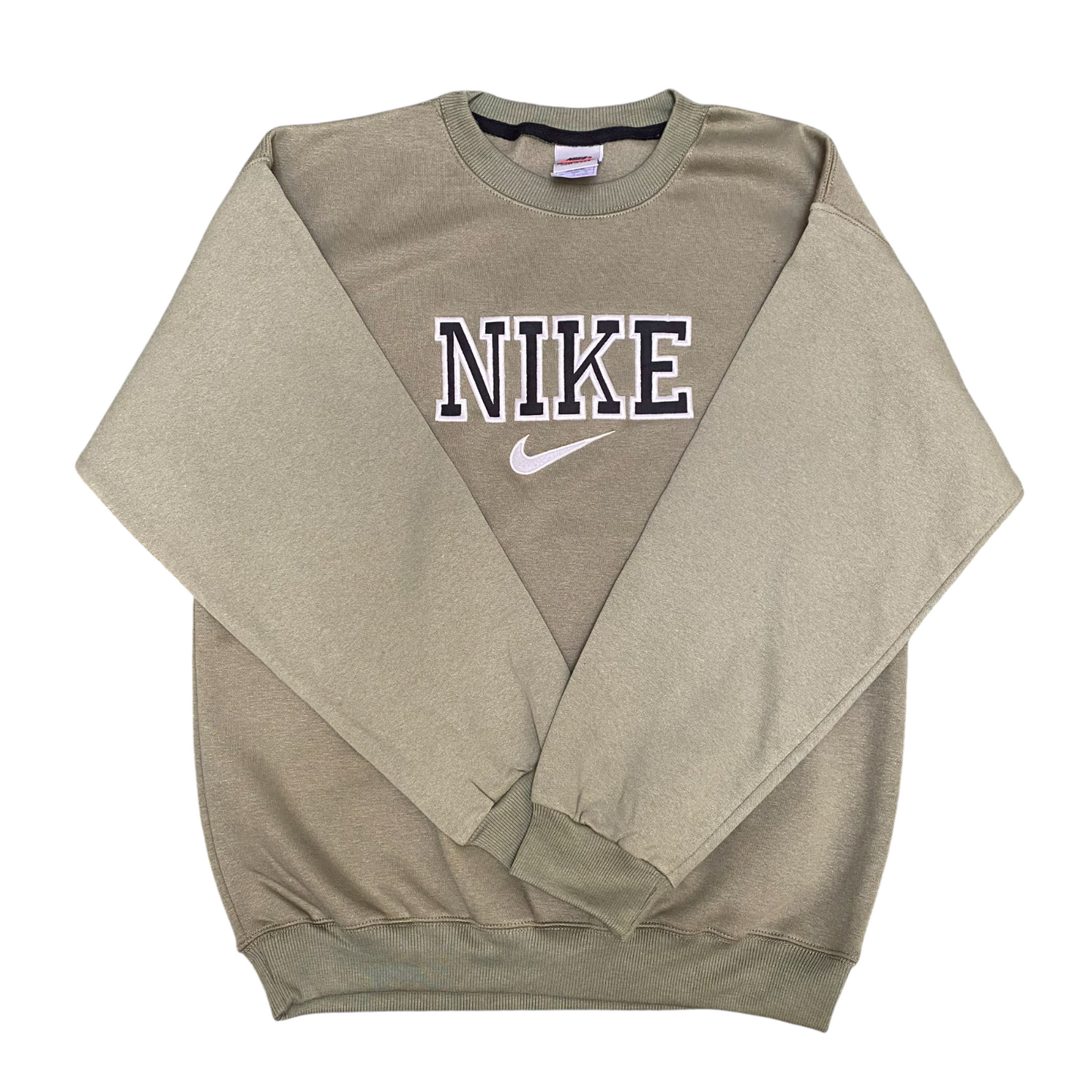 Nike Reworked Sweatshirt Men's M Green Embroidered Spellout Logo Crew Neck