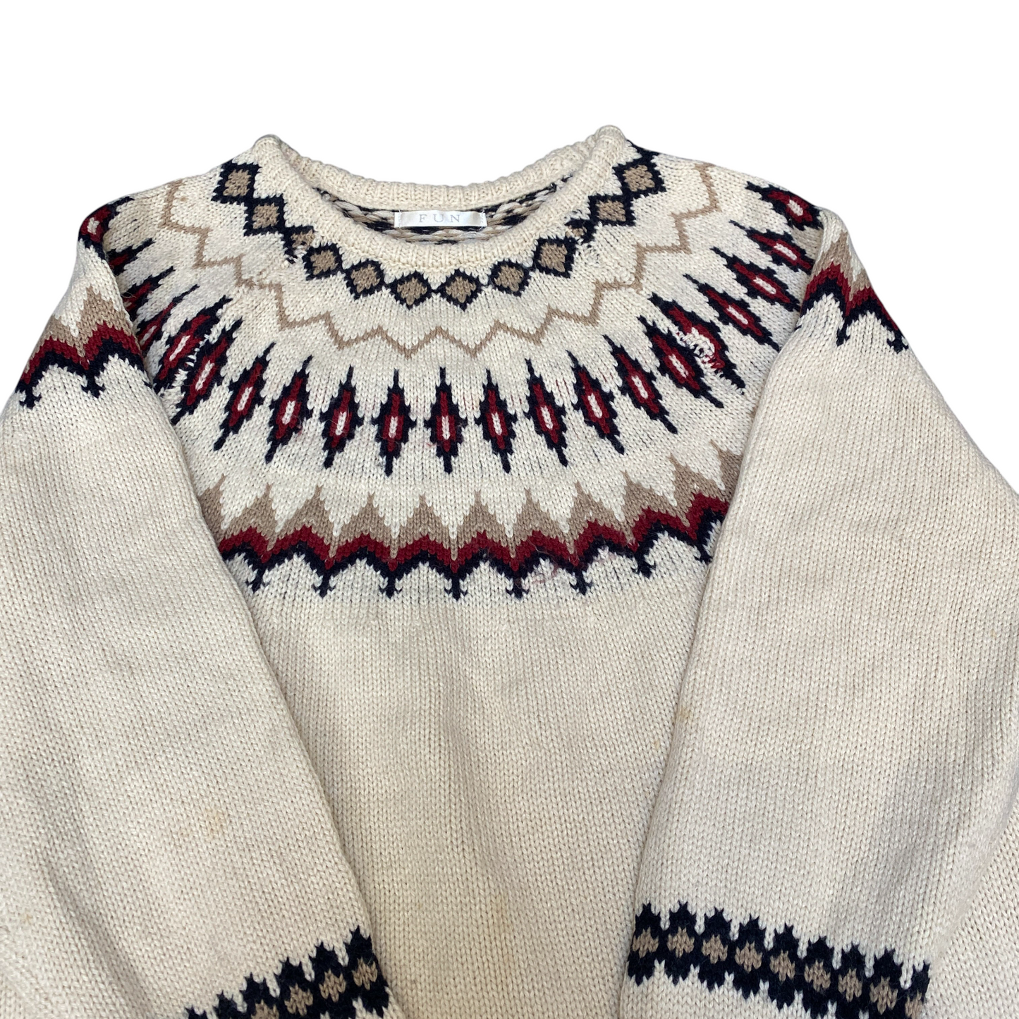 FUN Jumper Womens Small Colorful Fair Isle Knitted Long Sleeve Crewneck Pullover