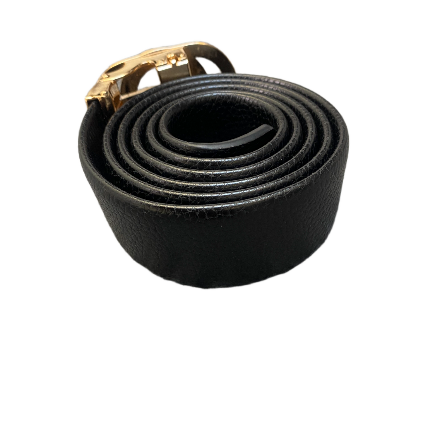 Waist Belt Mens Black Leather Adjustable Gold-Tone Double G Buckle 43 inches