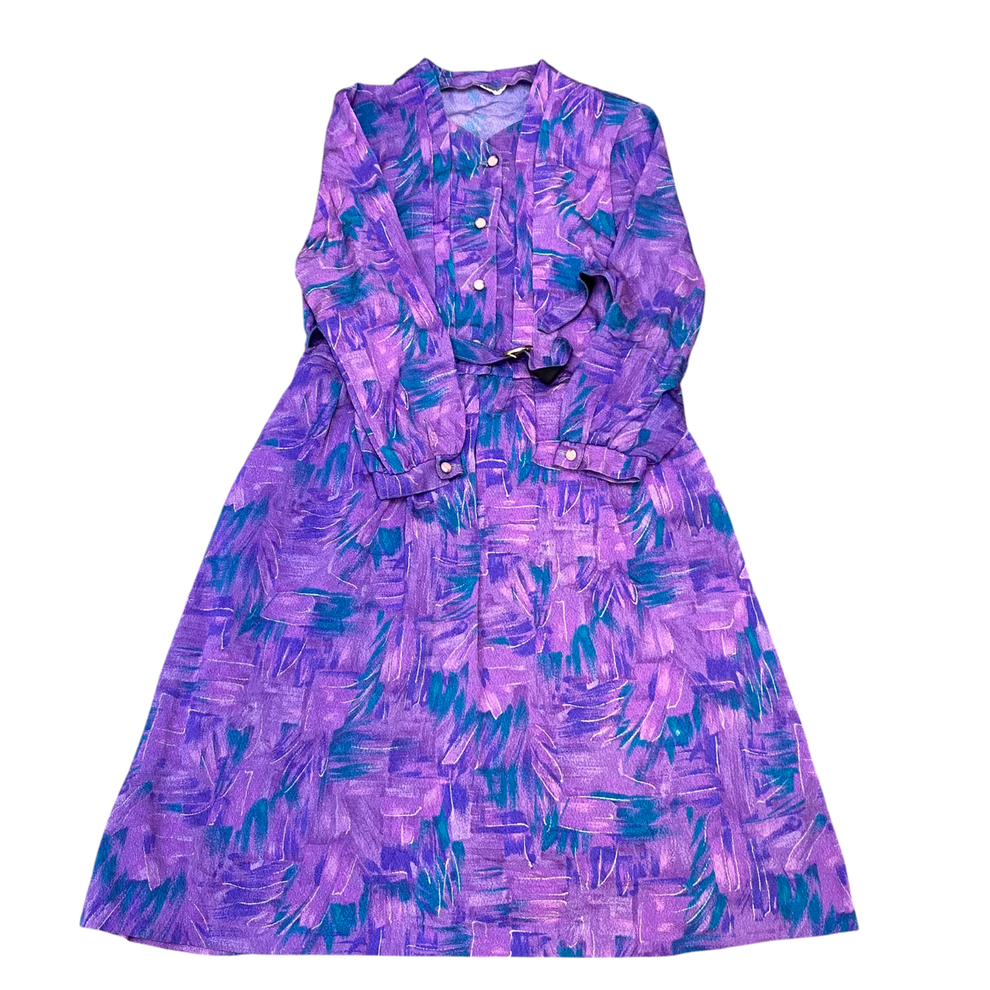 Womens Midi Dress M Pink Blue Floral Long Sleeve V Neck Button Front Outdoor