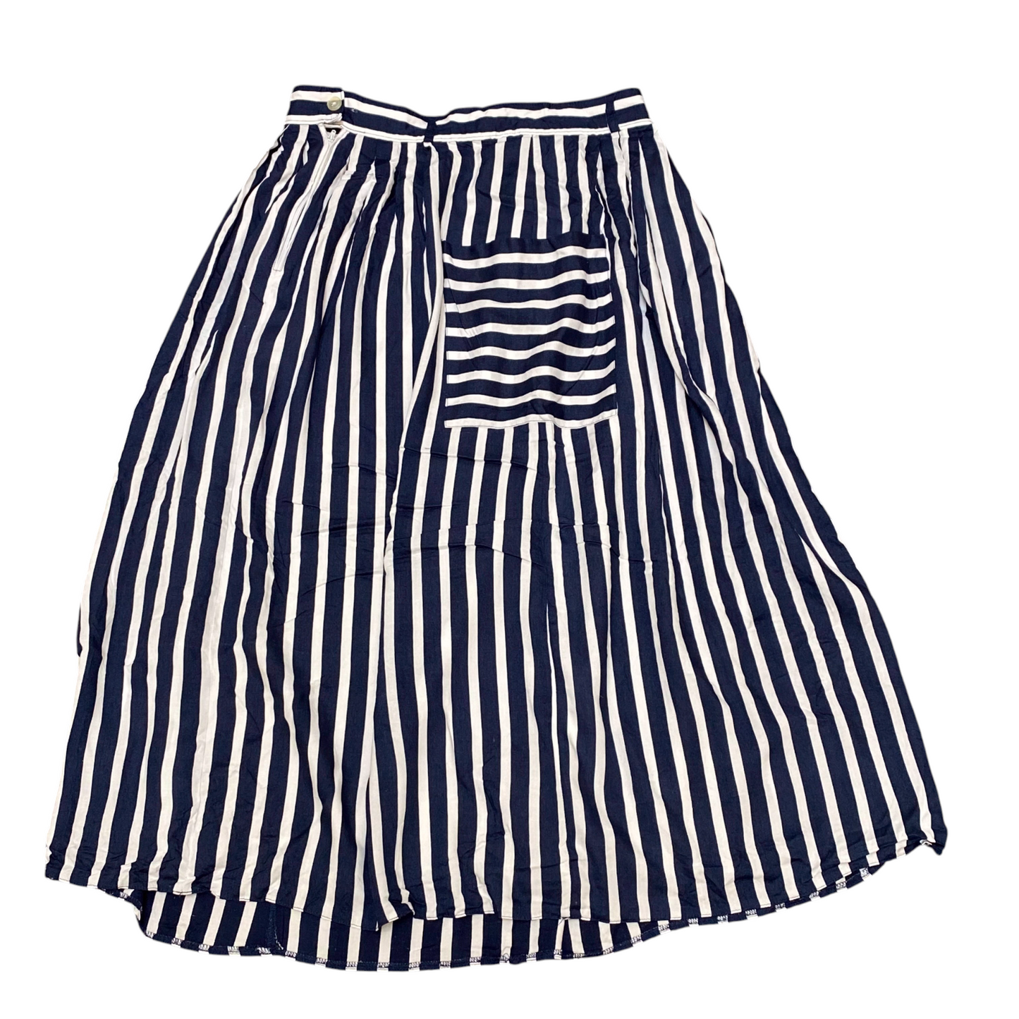Womens A Line Skirt L White & Blue Striped Pleated Side Zip Knee Length Pocket