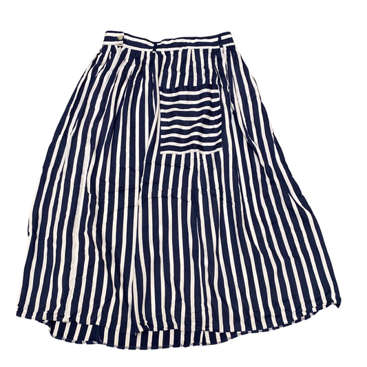 Womens A Line Skirt L White & Blue Striped Pleated Side Zip Knee Length Pocket