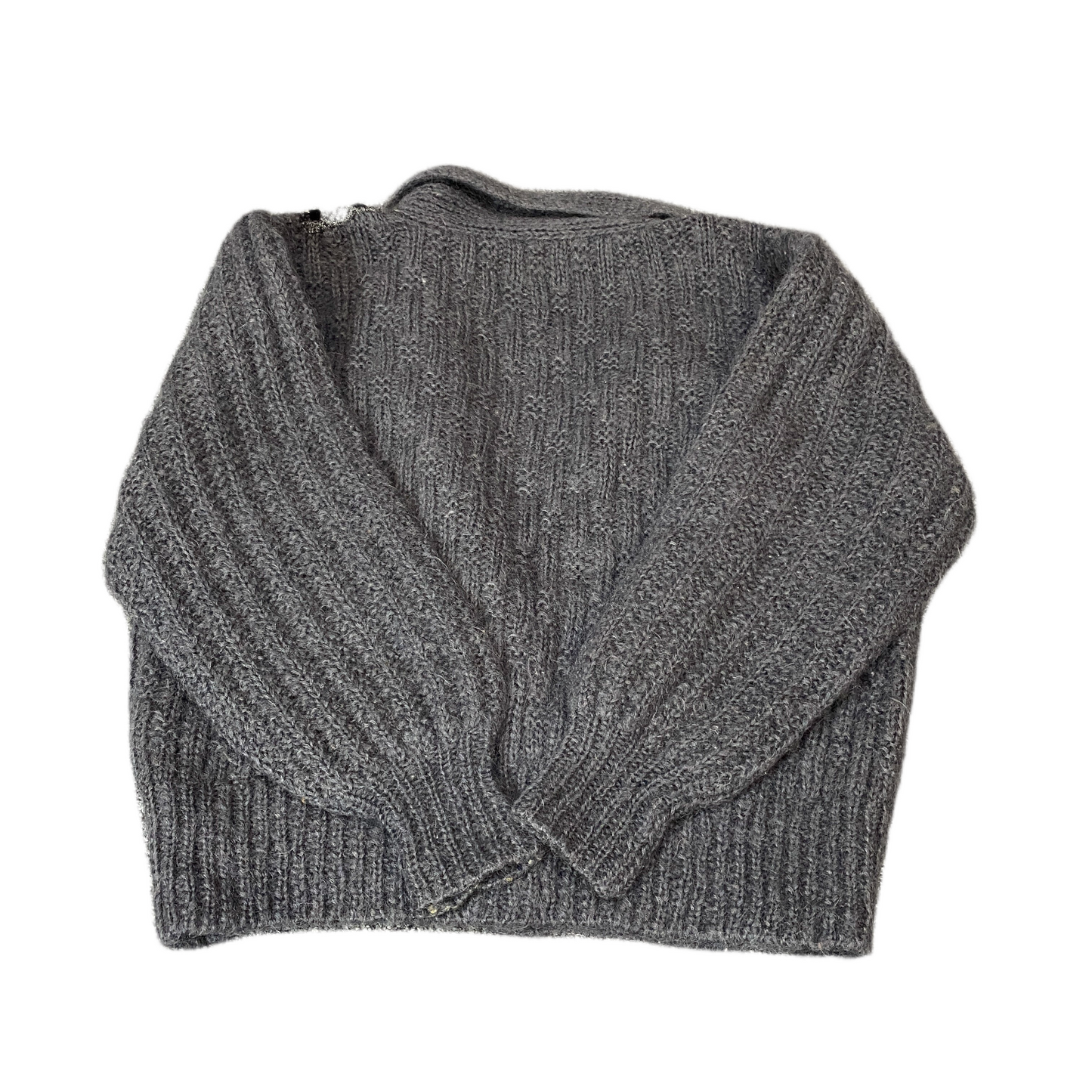 Eldorado Cardigan Jumper Womens L Grey Embroidered Knit Shawl Collar Snap Button