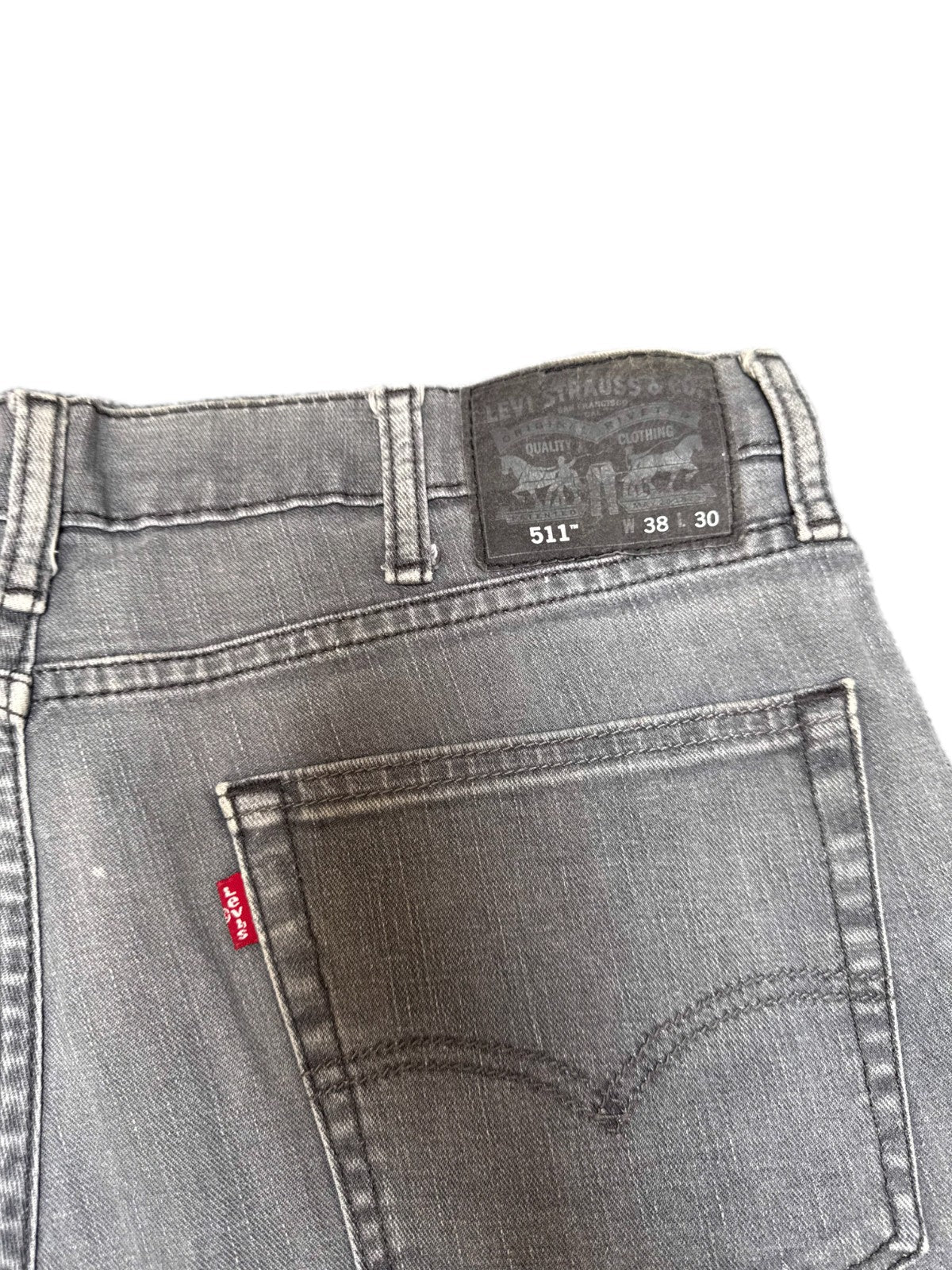 Levi's 511 Jean Shorts Fits as Mens XL 37" Waist Grey Denim Red Tab Raw Hem