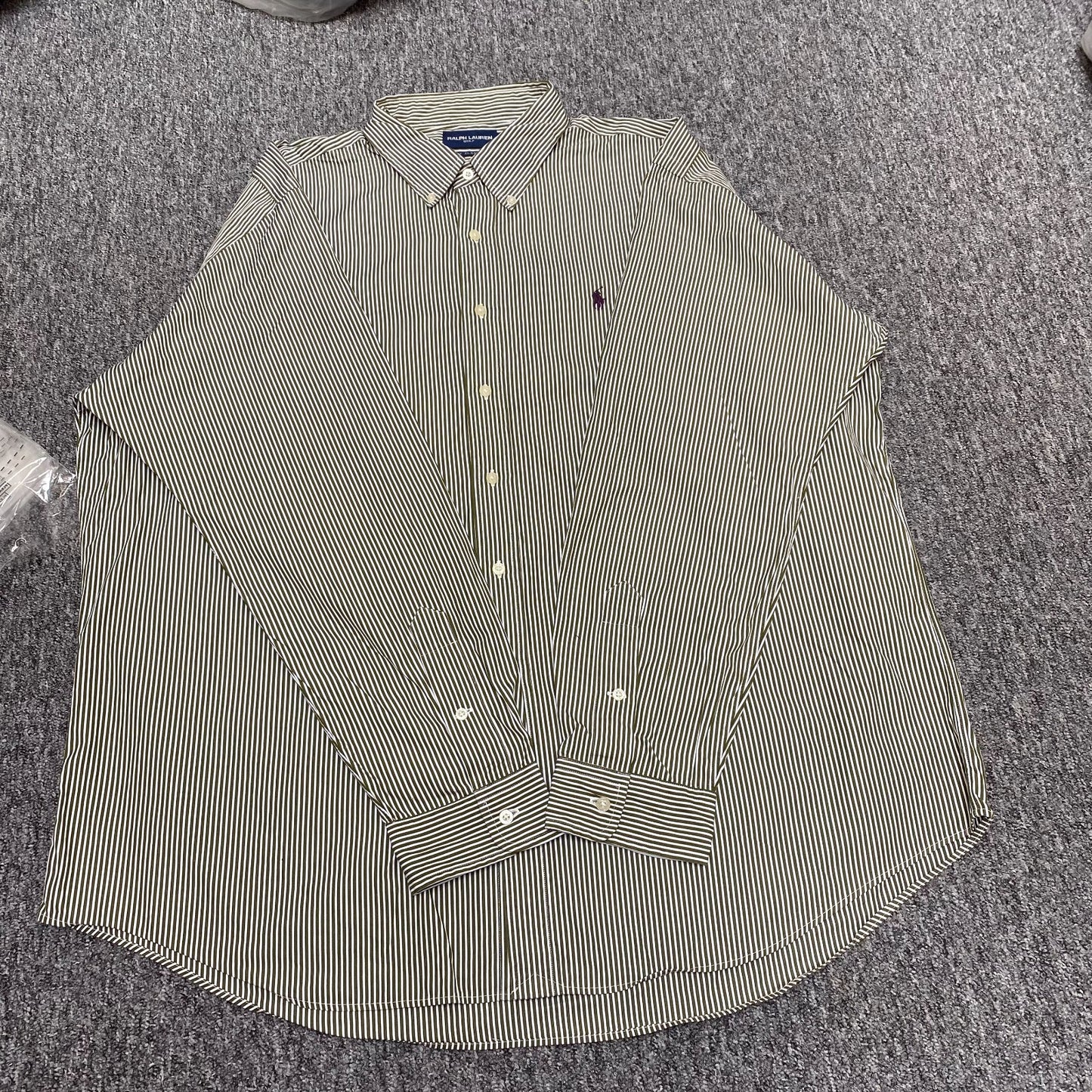 Ralph Lauren Shirt Mens XXL Green White Striped Golf Classic Fit Polo Pony Logo