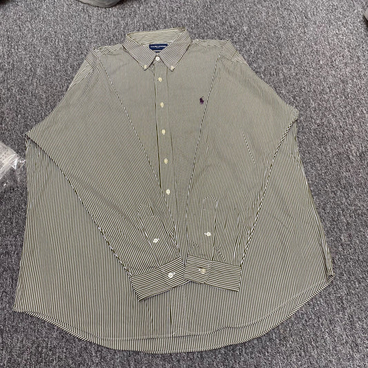 Ralph Lauren Shirt Mens XXL Green White Striped Golf Classic Fit Polo Pony Logo