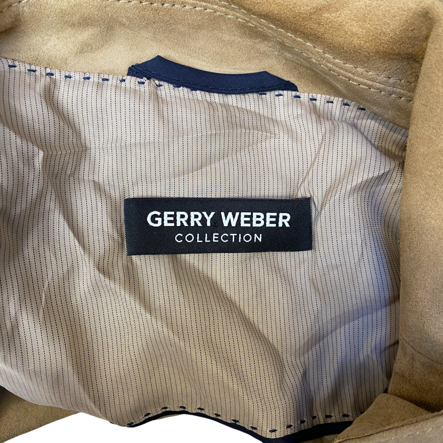 Gerry Weber Suede Leather Blazer Jacket Women Medium Brown Lined Single Breasted